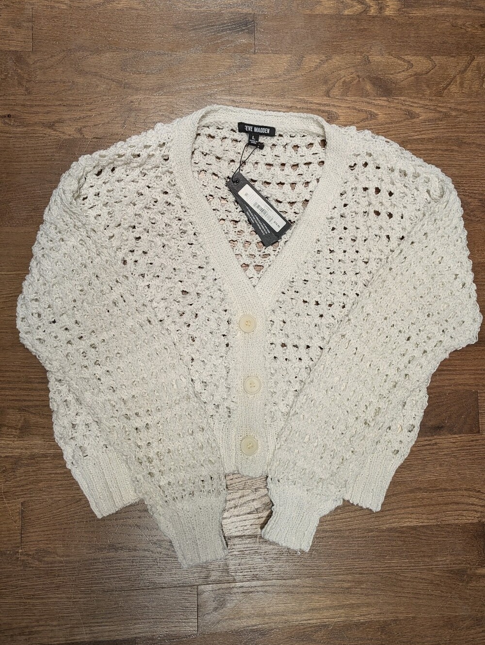 Steve Madden Cream Open-Knit Button Cardigan